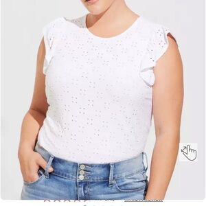 Eyelet Jersey Crew Neck Ruffle Top